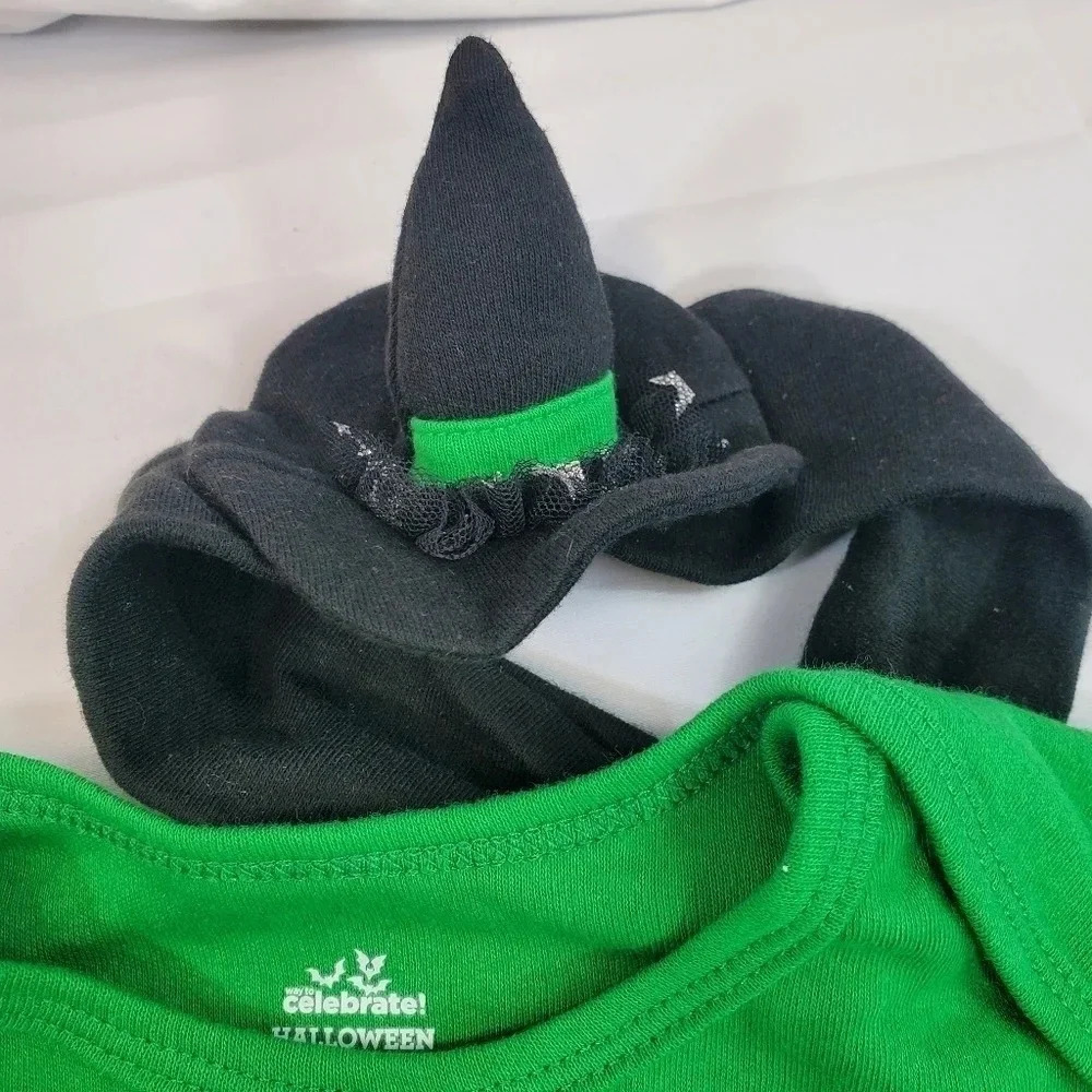 My First Halloween Green and Black Baby Girl Costume with Matching Hat Tutu - Picture 9 of 9